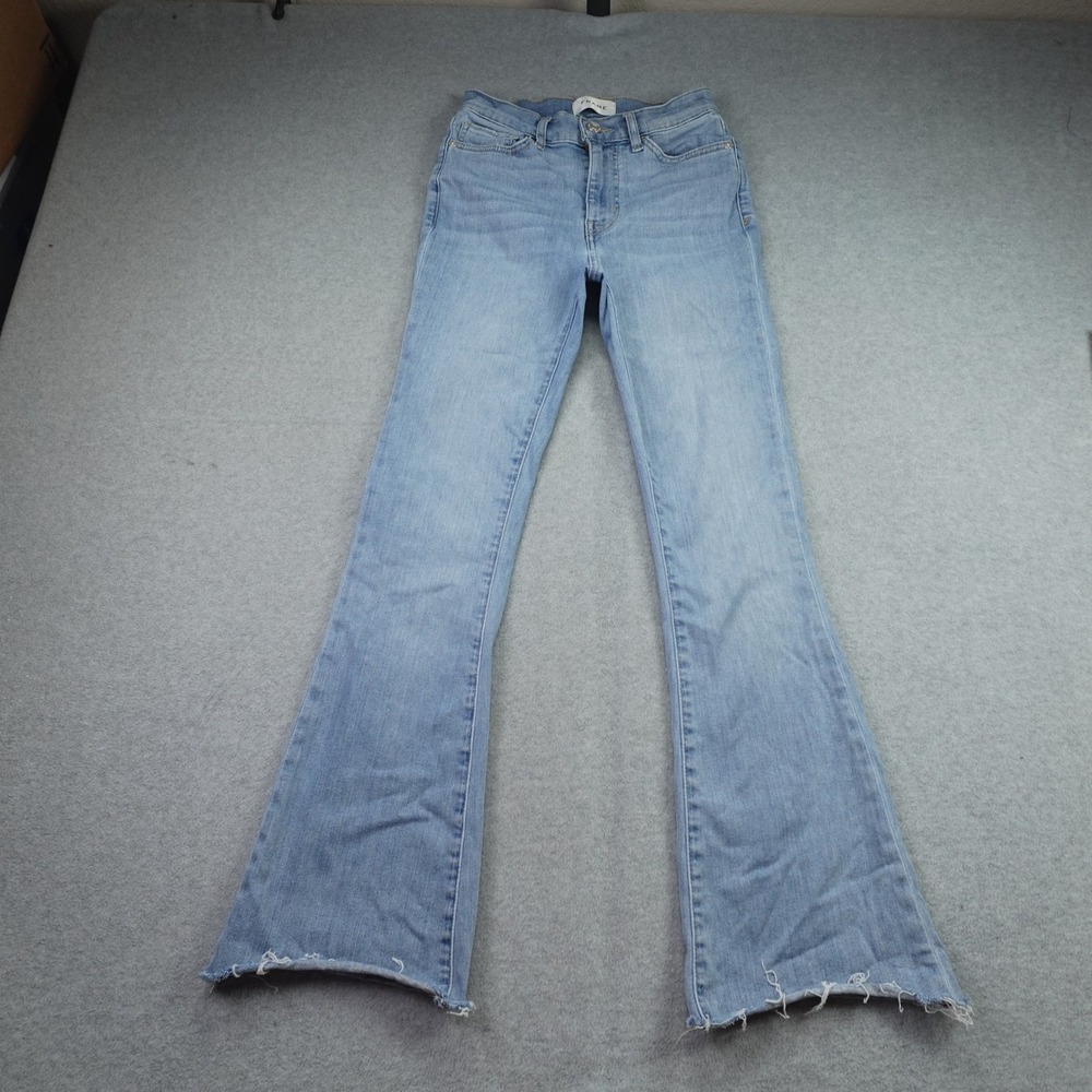 FRAME Jeans Womens 24 Blue Le High Flare Raw Hem Stretch Denim Wilson